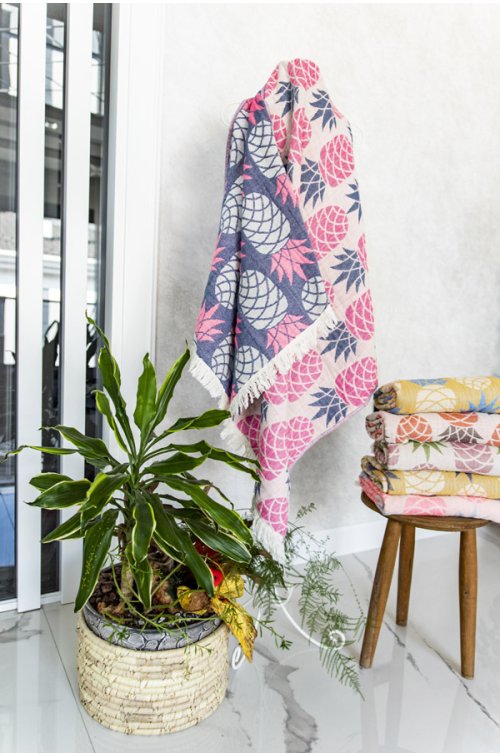 Peştamal, %100 Pamuk, Ananas, Pembe Lacivert