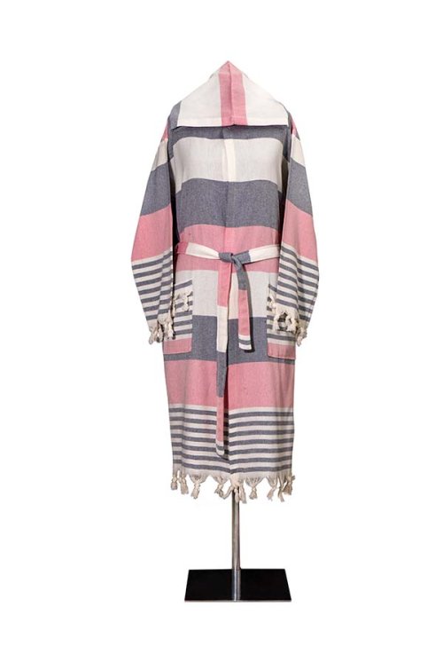 Peştamal Bornoz. Unisex. %100 Pamuk. Afrika Bornoz. Pembe Antrasit