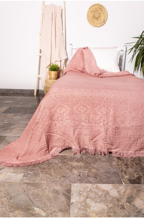 Yatak Örtüsü. Pike. %100 Pamuk. Tek kişilik.  Siesta. Gül Kurusu