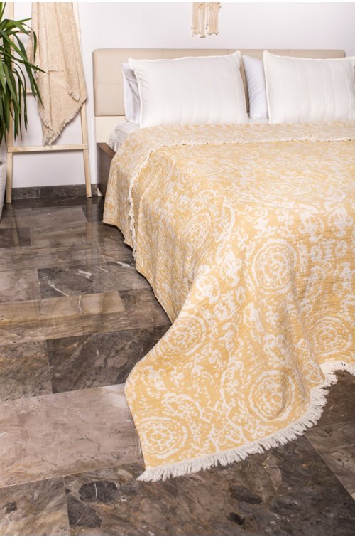 Yatak Örtüsü, Pike, Çift Kişilik, Etnik Sütlü Kahve