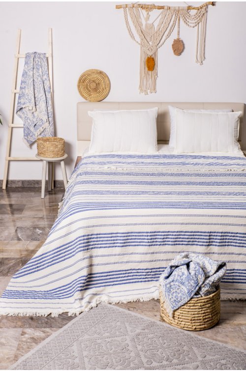 Yatak Örtüsü, Pike, Çift Kişilik, Rigi Koyu Lacivert