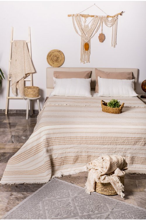 Yatak Örtüsü, Pike, Çift Kişilik, Rigi Sütlü Kahve