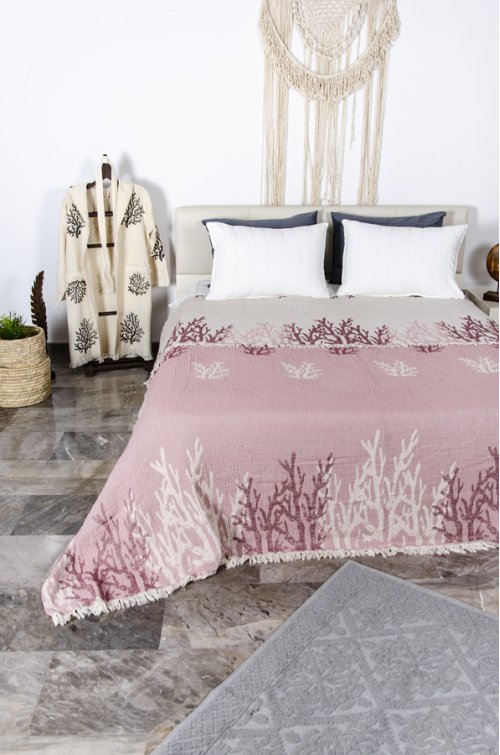 Yatak Örtüsü, Pike, Mercan King Size, Açık Pembe
