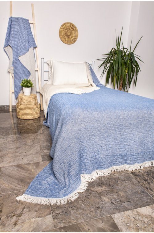 Yatak Örtüsü, Pike, Özel Bambu Serisi, Tek Kişilik, Kot Mavi